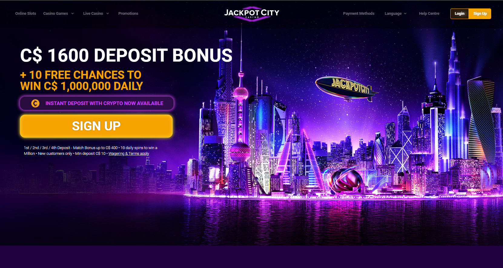 Jackpot City homepage screenshot