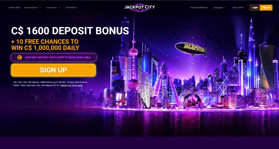 Jackpot City homepage screenshot
