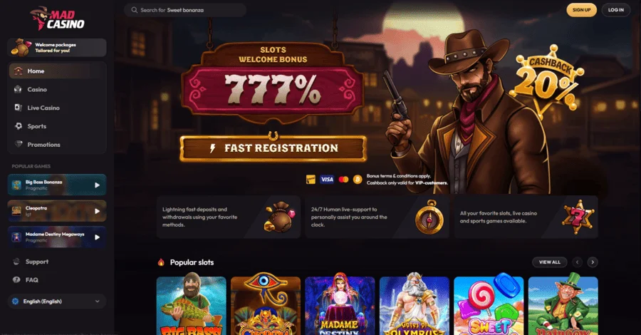 Mad Casino homepage screenshot