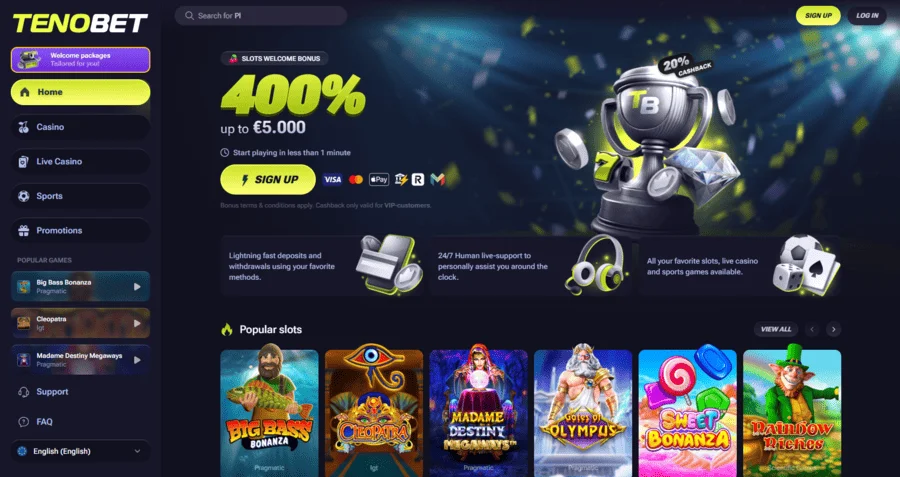 Tenobet homepage screenshot