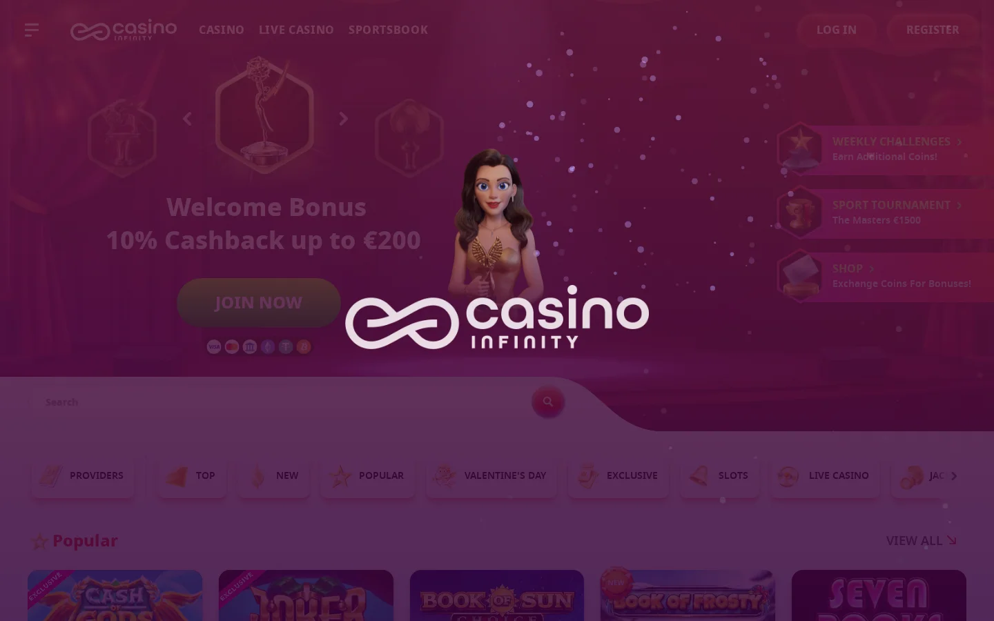 Casino Infinity desktop view