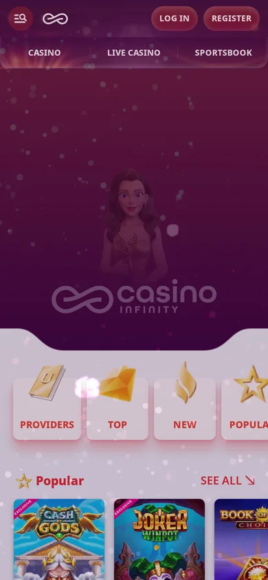 Casino Infinity mobile view