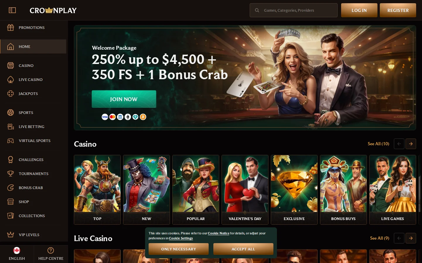 Crownplay Casino desktop view