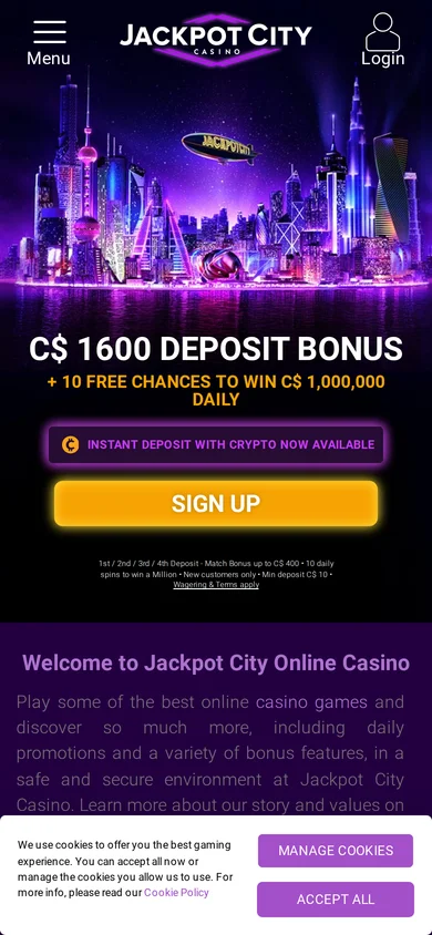 Jackpot City mobile view