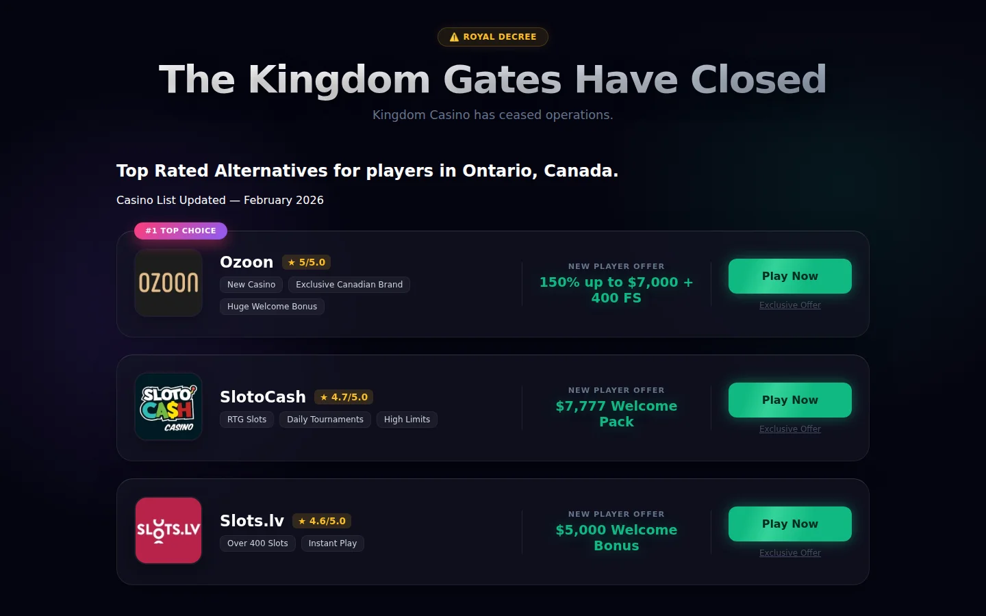 Kingdom Casino desktop view