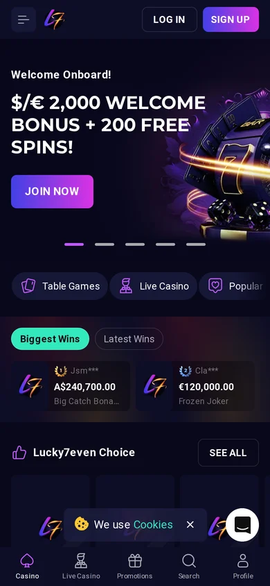 Lucky7even mobile view