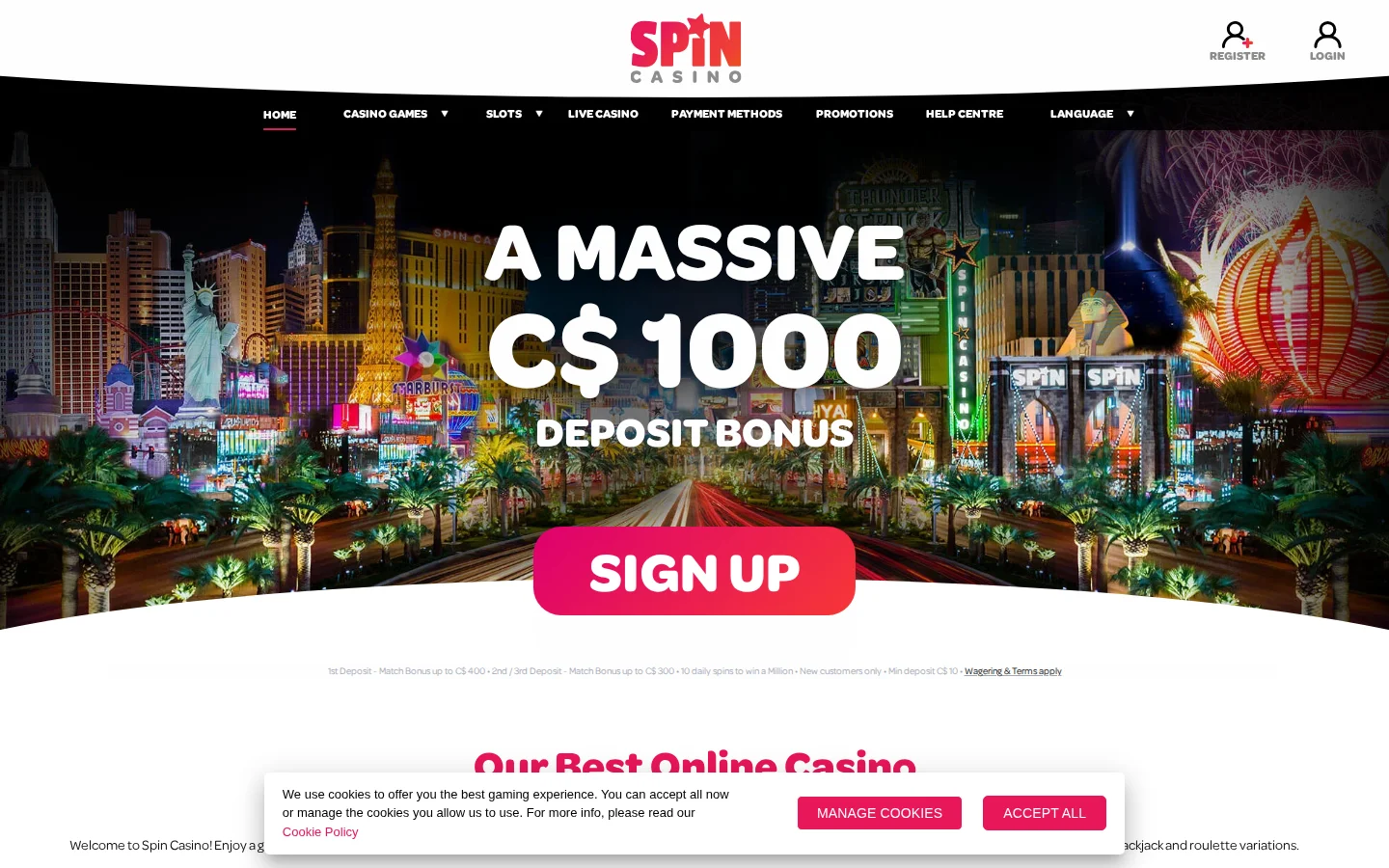 Spin Casino desktop view