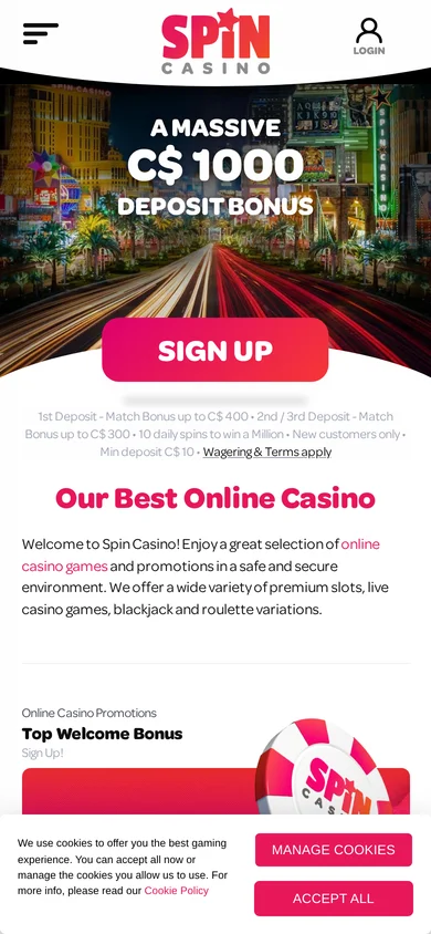 Spin Casino mobile view